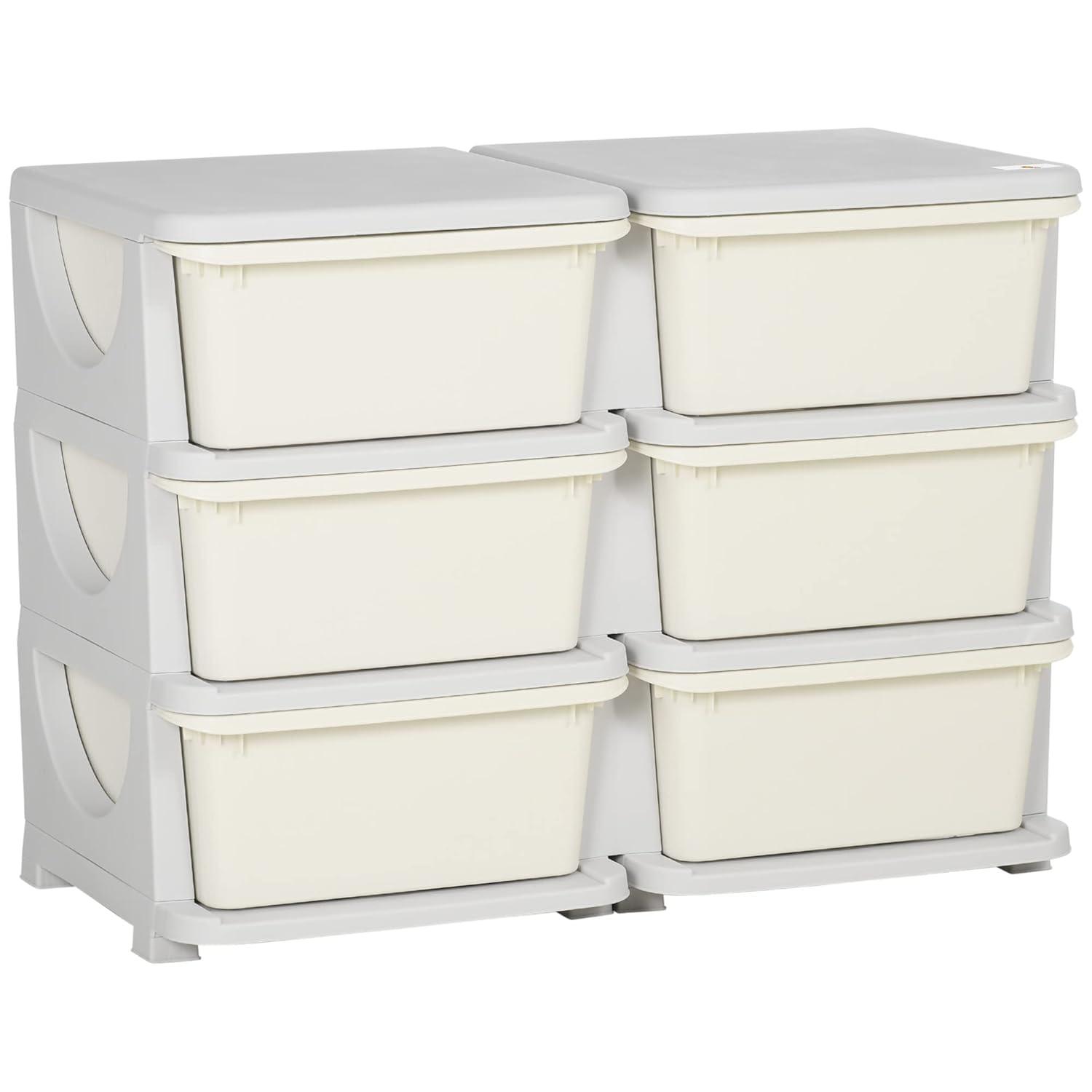 3 Tier Kids Storage Unit, 6 Drawer Chest Toy Organizer Plastic Bins for Kids Bedroom Nursery Kindergarten Living Room for Boys Girls Toddlers, Cream