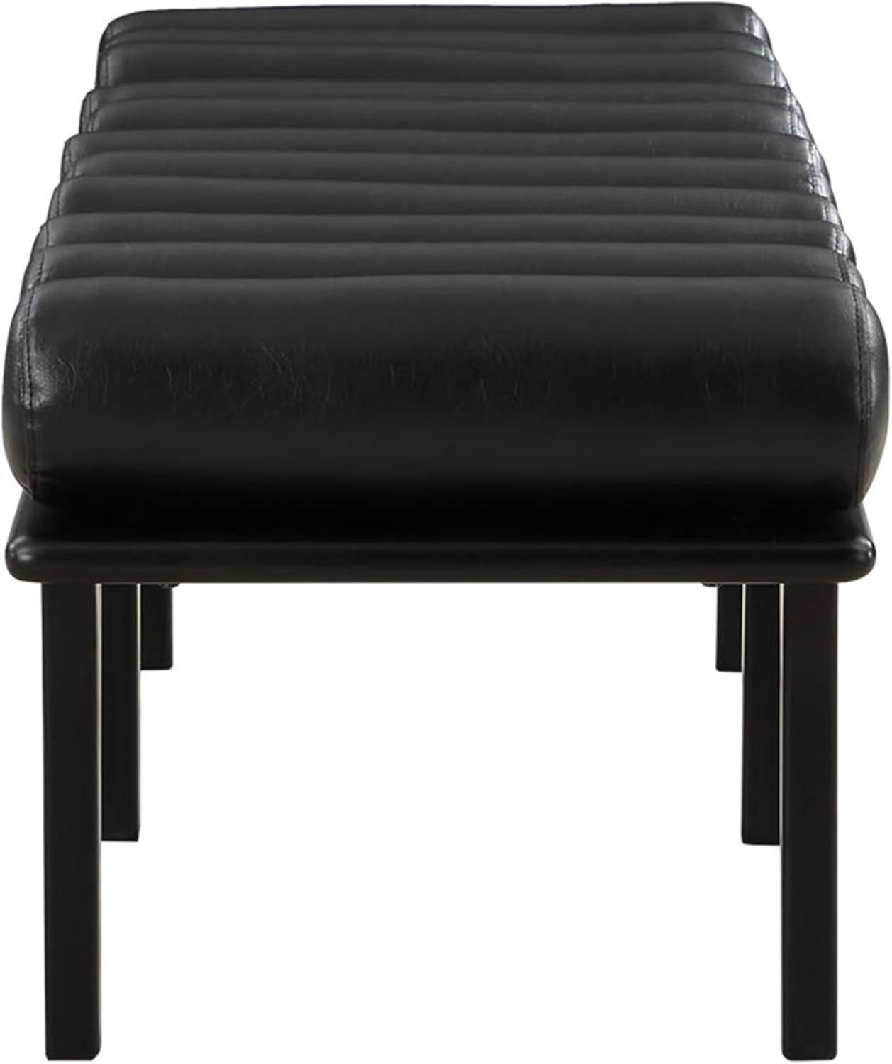 Landon Black Vegan Leather and Oak Art Deco Bench