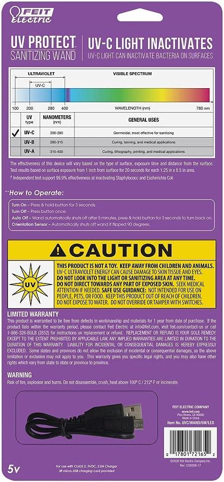 Feit Electric UVC/WAND/6W/LED 6-Watt Portable UV Disinfecting Sanitizing Wand UVC 270-280 nm Sterilizing Light