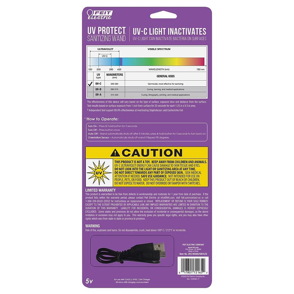Feit Electric UVC/WAND/6W/LED 6-Watt Portable UV Disinfecting Sanitizing Wand UVC 270-280 nm Sterilizing Light