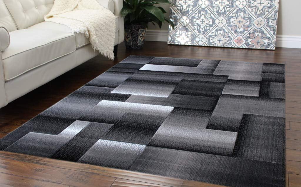 Masada Rugs Trendz Collection 5'x7' Modern Contemporary Area Rug in Black, White and Gray-Design Trz861