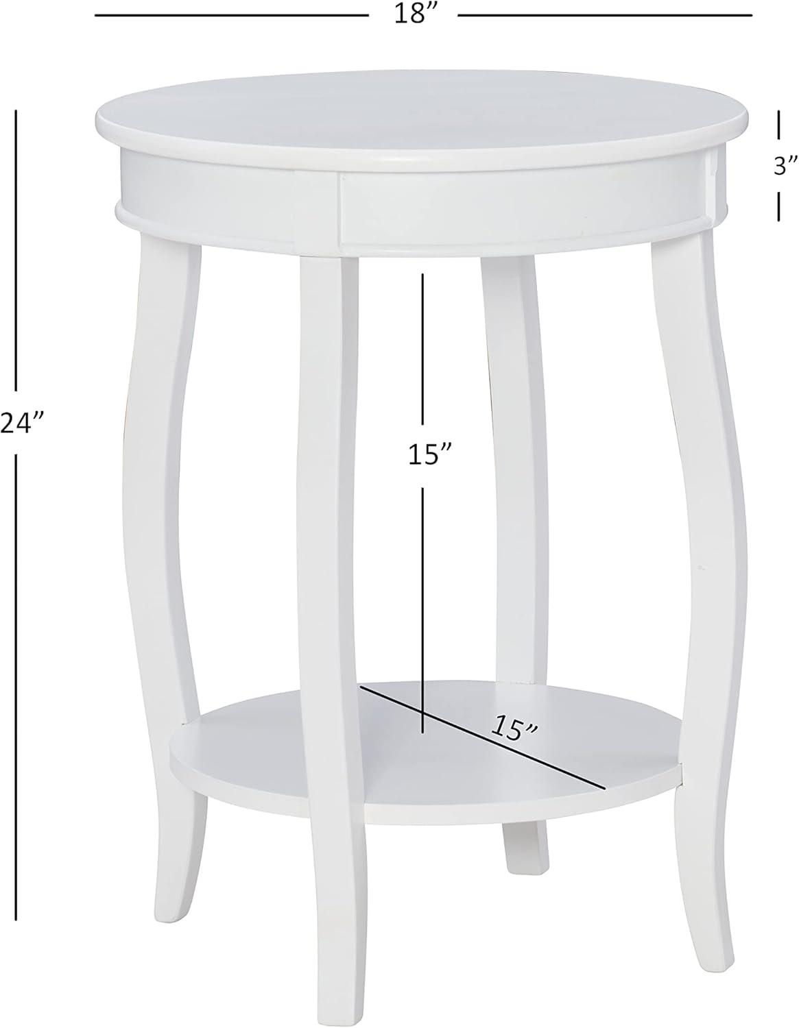 Linon Wren Round Wood End Table with Shelf in White