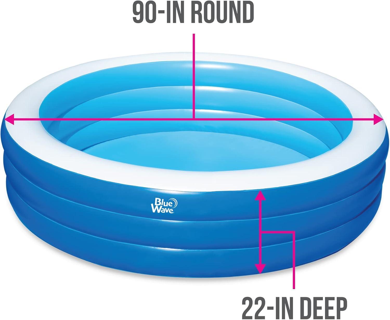 7.5 ft Blue and White Round Inflatable Pool with Cover