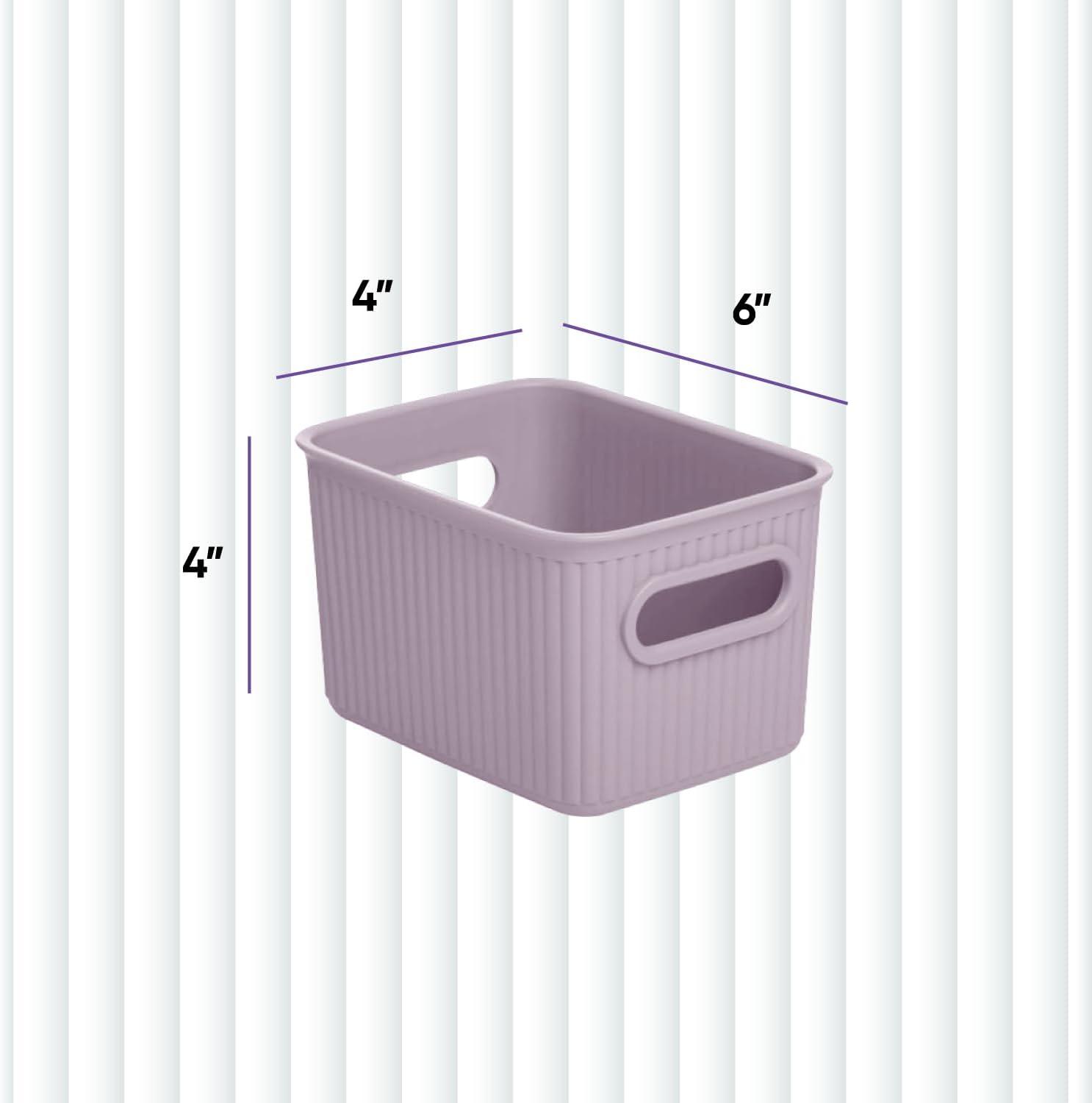 Small Lilac Purple Ribbed Plastic Storage Bin