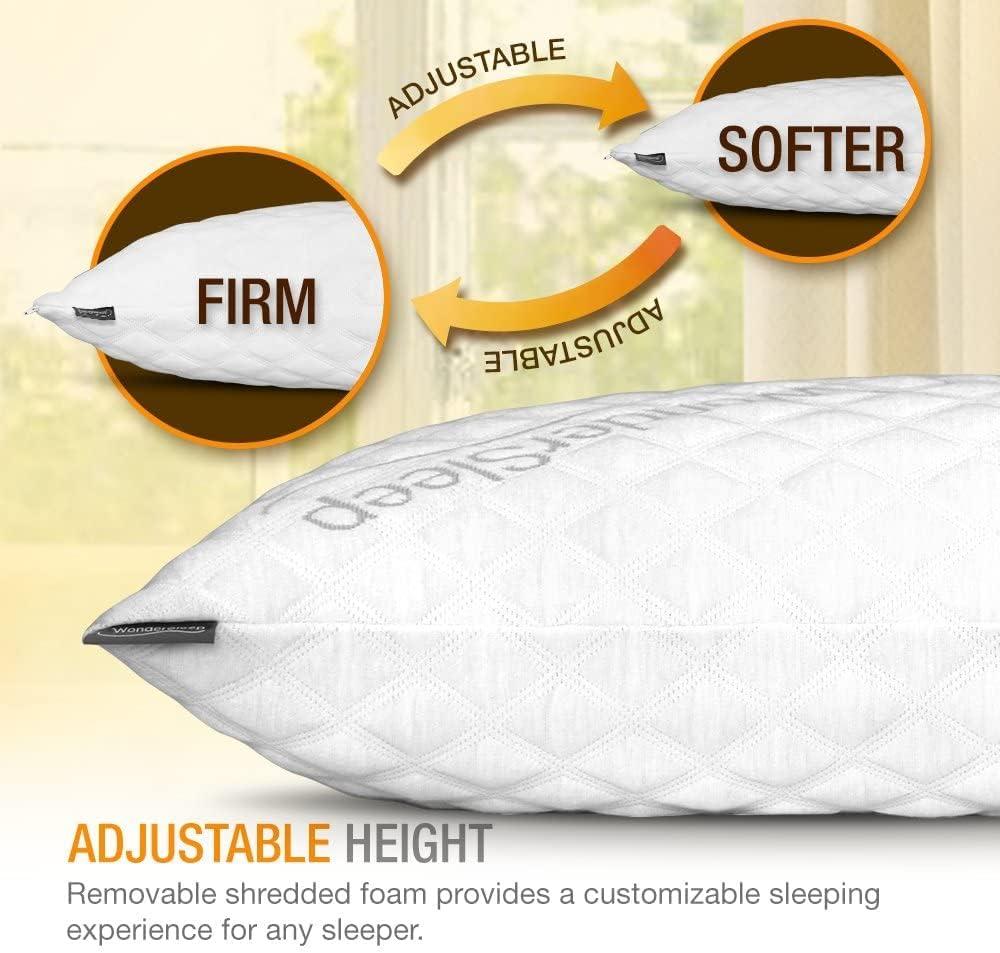 Pillow Premium Adjustable Loft-Shredded Memory Foam for Home & Hotel Collection + Washable Removable Cooling Bamboo Derived Rayon Cover
