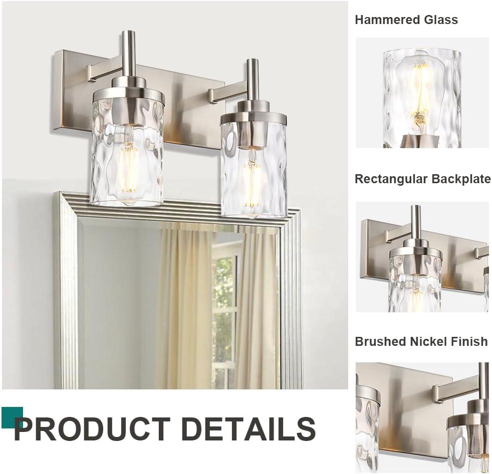 BONLICHT Transitional Vanity Lighting Fixtures Brushed Nickel with Clear Hammered Glass Shade,Farmhouse 5 Light Bathroom Lights Wall Sconces Contemporary Indoor Wall Mount Lights for Kitchen Sink