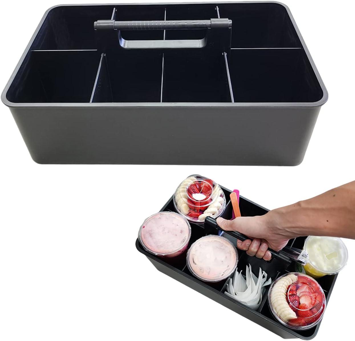 Large Black Stackable Plastic Caddy with Dividers