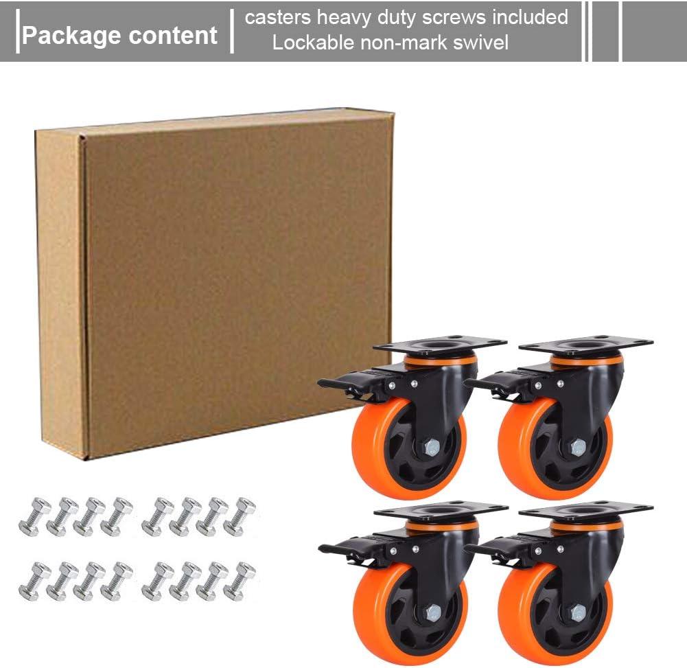 4 Inch Orange Polyurethane Heavy Duty Stem Caster Wheels with Dual Locking