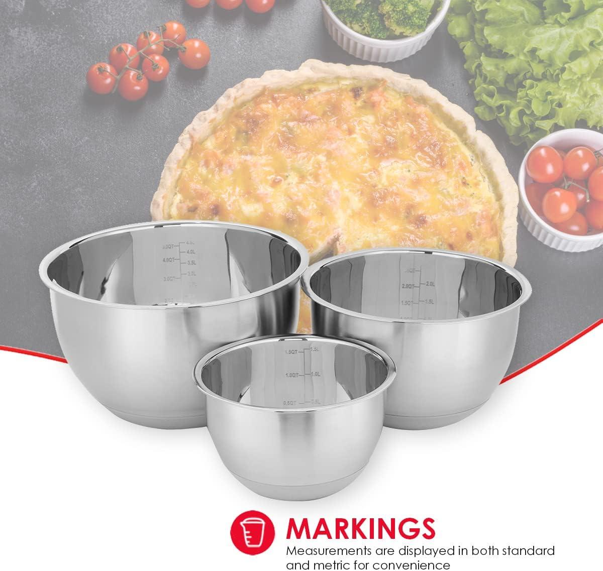 Depot Esh 3 Piece Stainless Steel Nesting Mixing Bowls with Rubber Bottoms