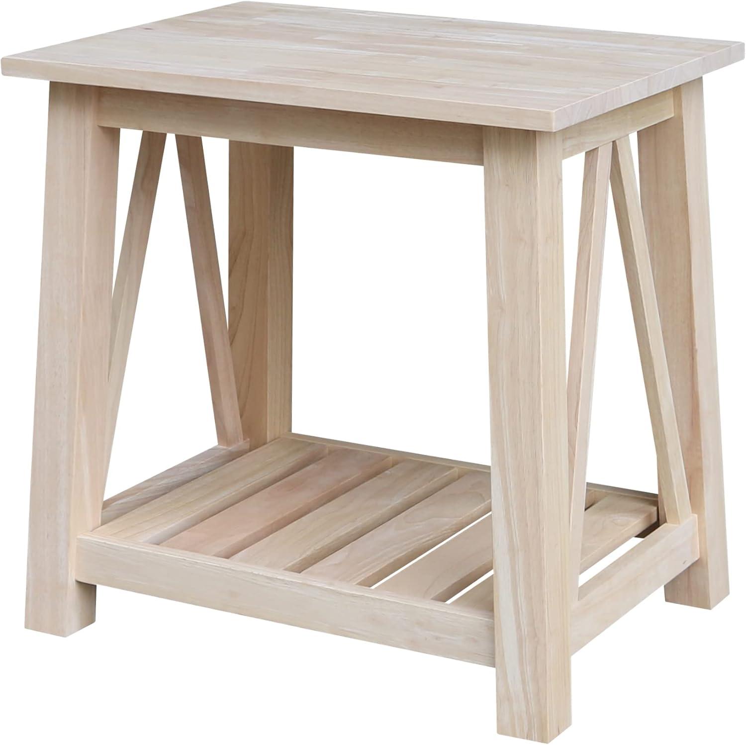 Surrey Solid Wood End Table with Shelf - Unfinished