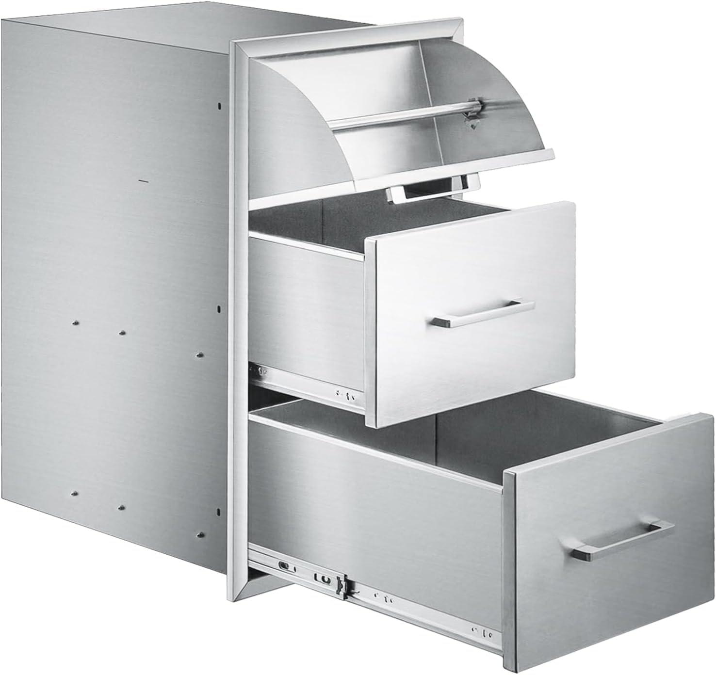 17W30H21D Inch Outdoor Kitchen Drawers Stainless Steel Double Drawer w/Paper Towel Holder Combo Works with Your Grilling or Prep Zones for Outdoor BBQ Island