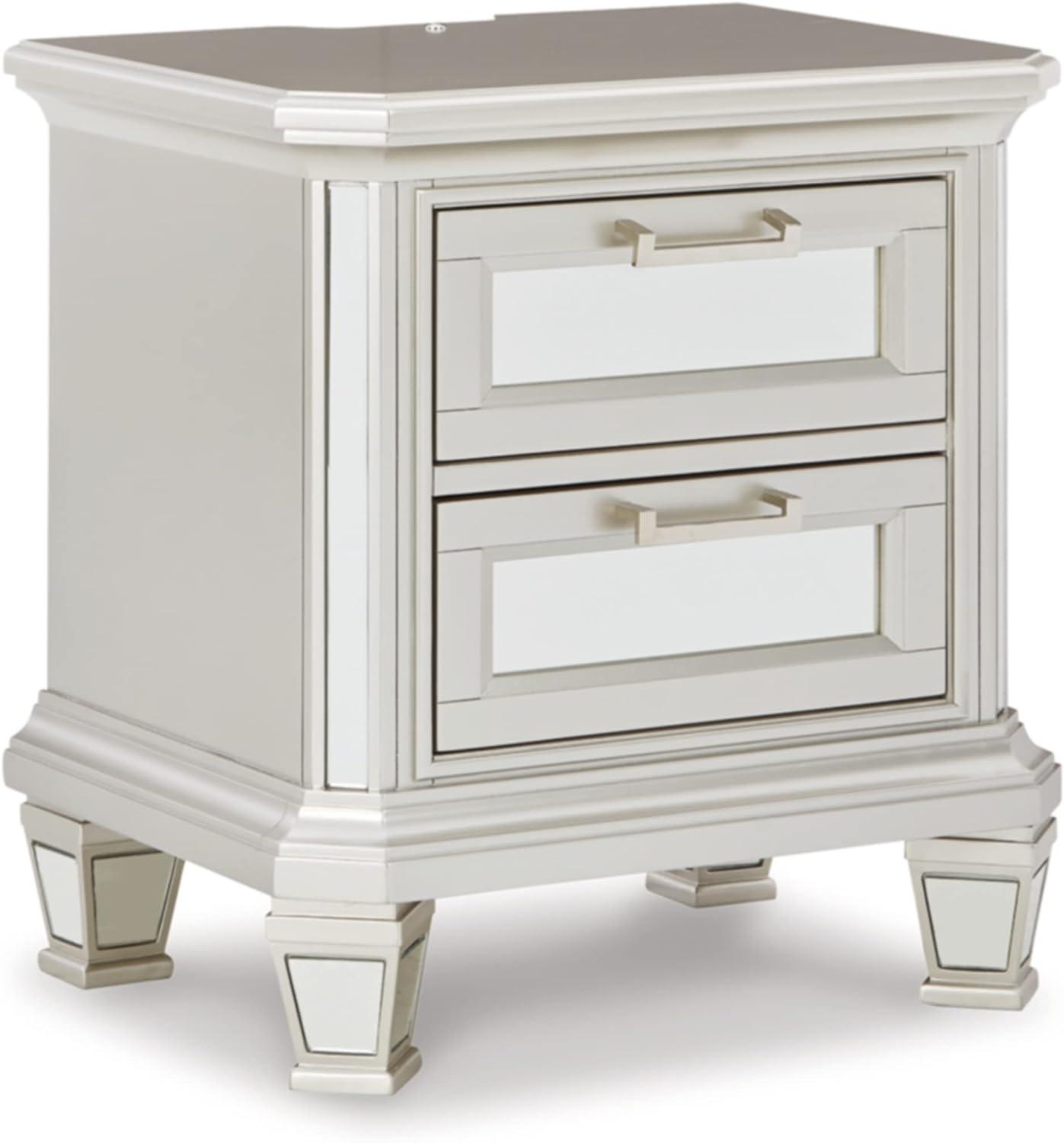 Lindenfield Contemporary 2-Drawer Silver Nightstand with USB Ports