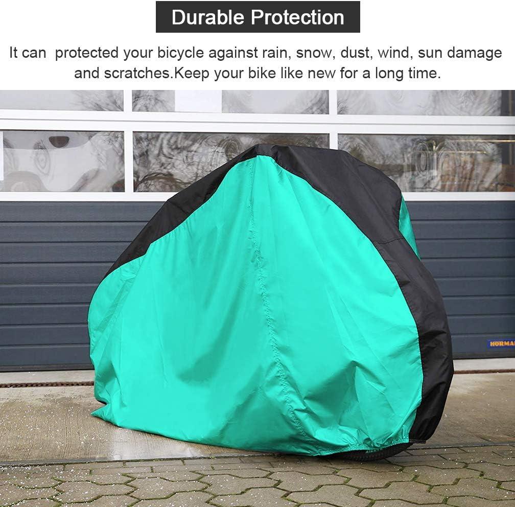 Roctee Bicycle Cover Waterproof Wind Rain Snow Proof Outdoor Mountain Bike Road Travel Bike Cycle Covers with Storage Bag, 78.7''(L) 27.6''(W) 43.3''(H) for XL Size (Black & Aqua Green)