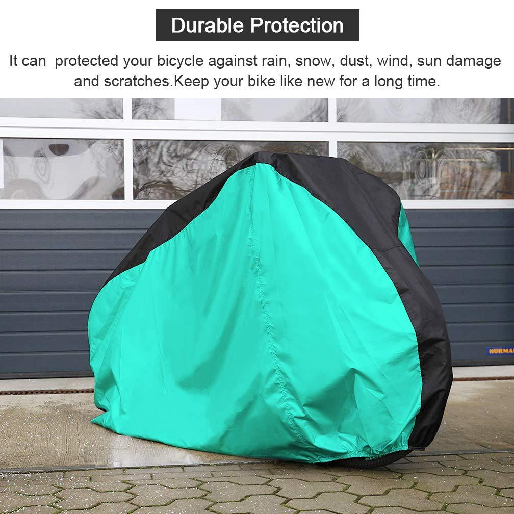 Roctee Bicycle Cover Waterproof Wind Rain Snow Proof Outdoor Mountain Bike Road Travel Bike Cycle Covers with Storage Bag, 78.7''(L) 27.6''(W) 43.3''(H) for XL Size (Black & Aqua Green)