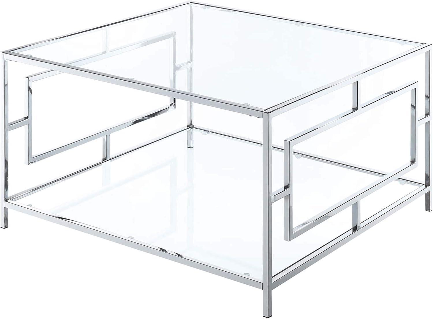 Chic Chrome and Clear Glass Square Coffee Table