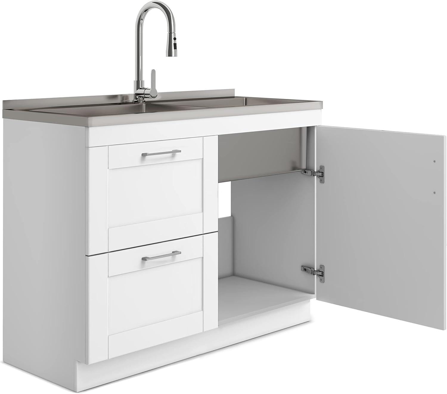 Modern Wide Shaker 46 inch Laundry Cabinet with Faucet and Stainless Steel Sink