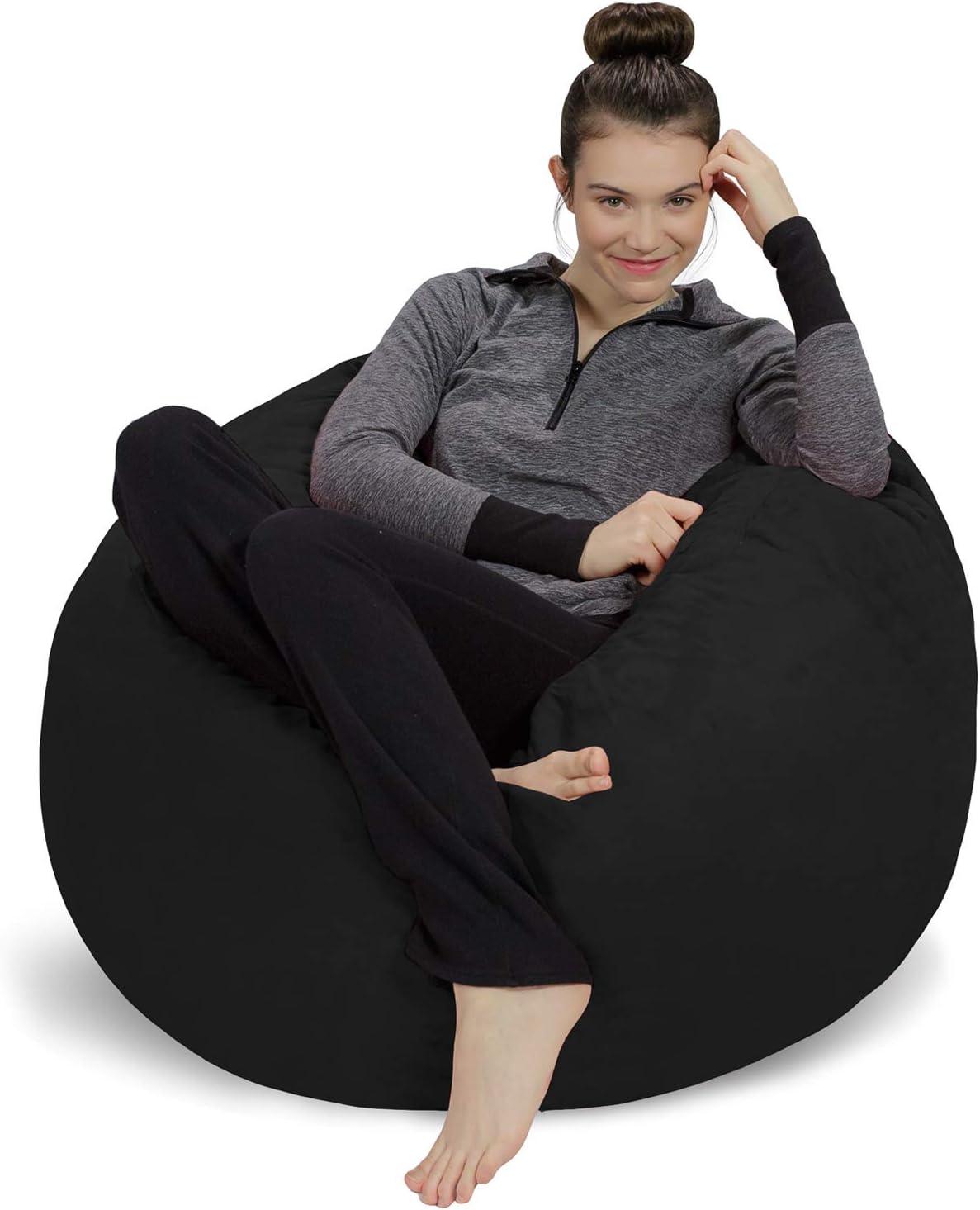 Black 3-Foot Memory Foam Bean Bag Chair with Microsuede Cover