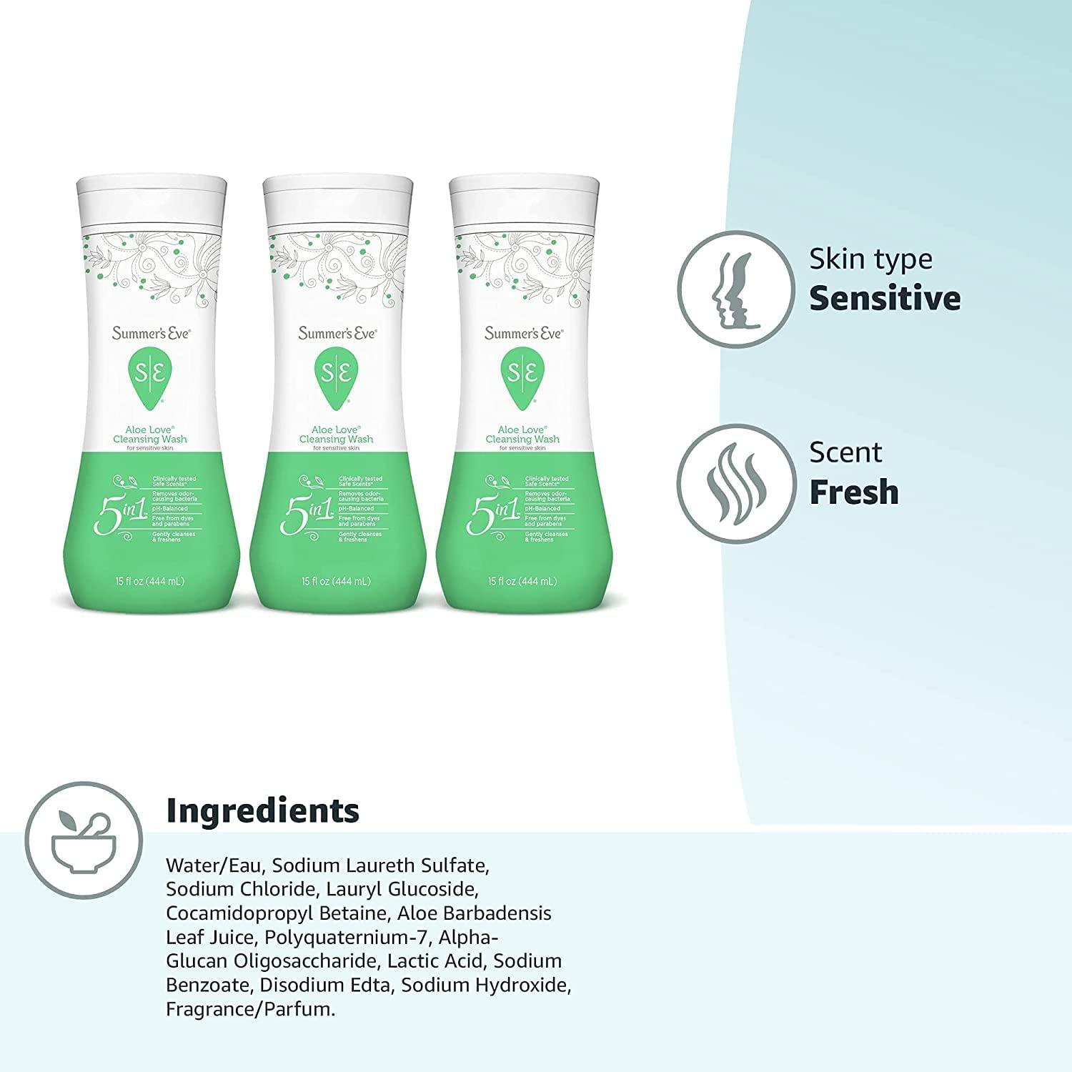 Summer’s Eve Aloe Love Gentle Daily Feminine Wash, Removes Odor, pH Balanced, 15 fl oz