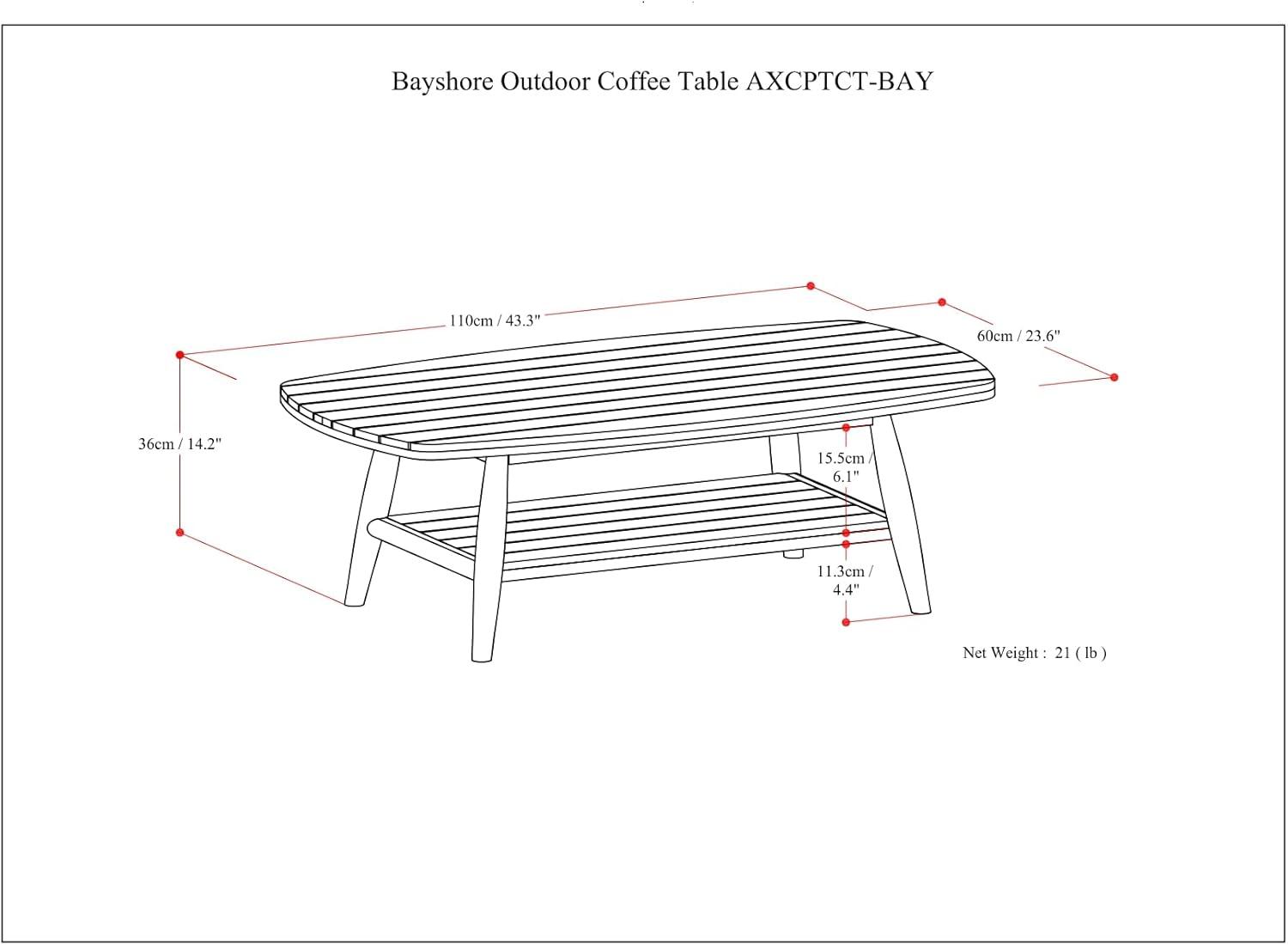 Simpli Home Bayshore Solid Acacia Wood Outdoor Coffee Table In Light Teak