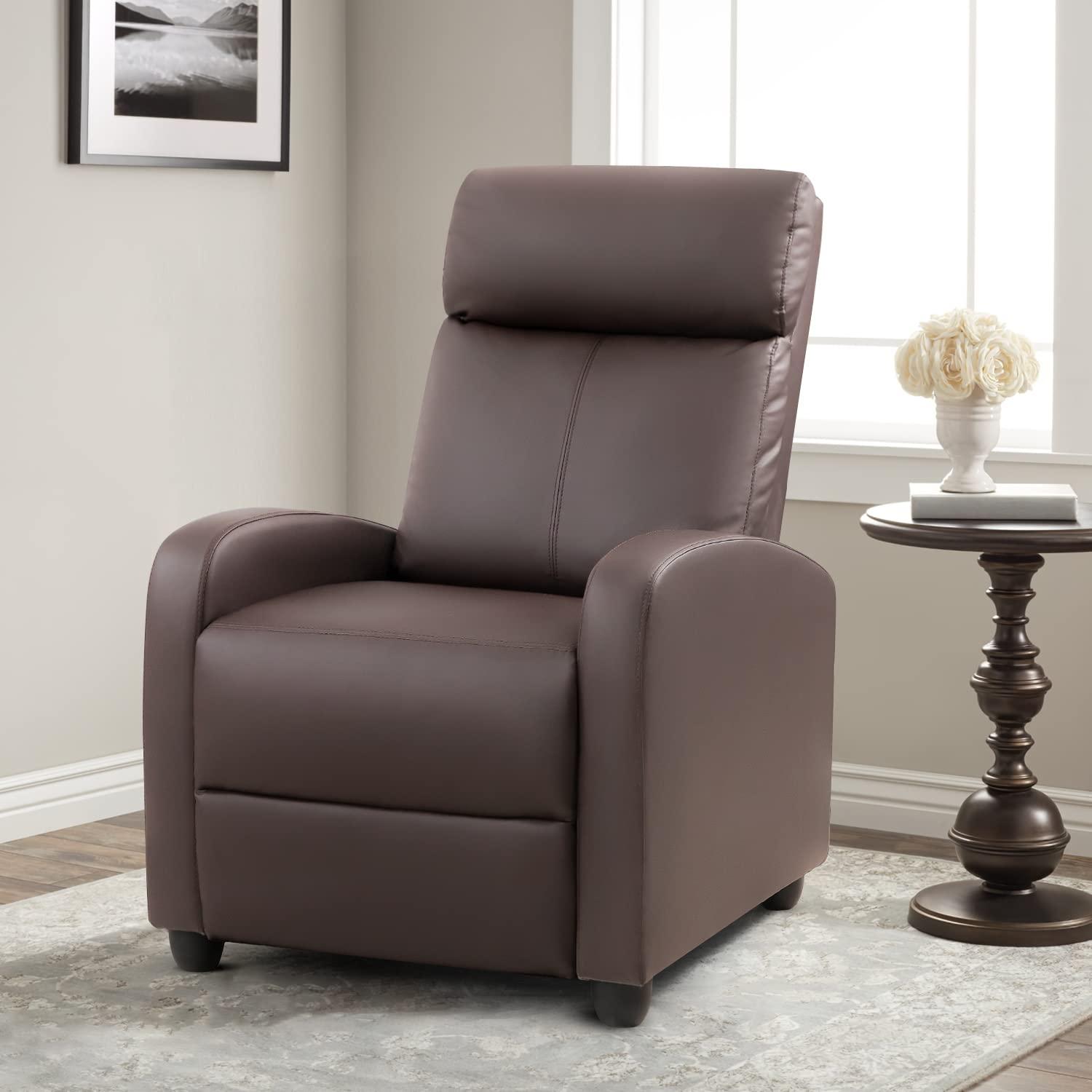 FDW Recliner Chair for Living Room Massage Recliner Sofa Reading Chair Winback Single Sofa Home Theater Seating Modern Reclining Chair, Brown