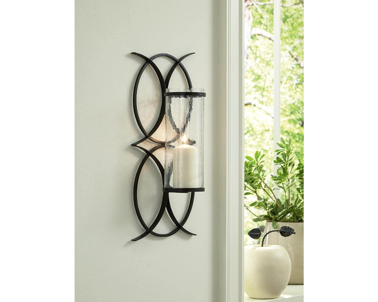 Signature Design by Ashley Bryndis Contemporary 22.13" High Geometric Design Wall Sconce, Black