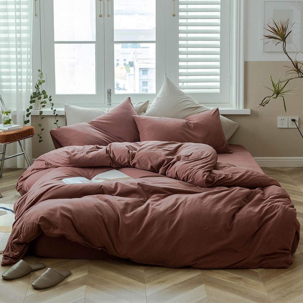 Le Vechtoo Duvet Cover Set, Queen, Brick Red, Jersey Knit Cotton, 100% Cotton, 3 Pieces, Modern Style, Bed Linen107