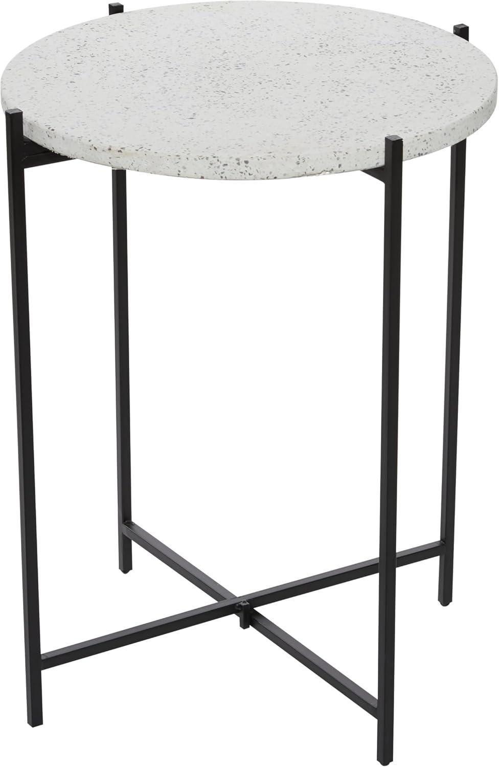 Elegant Black Terrazzo Round Accent Table with Metal Base