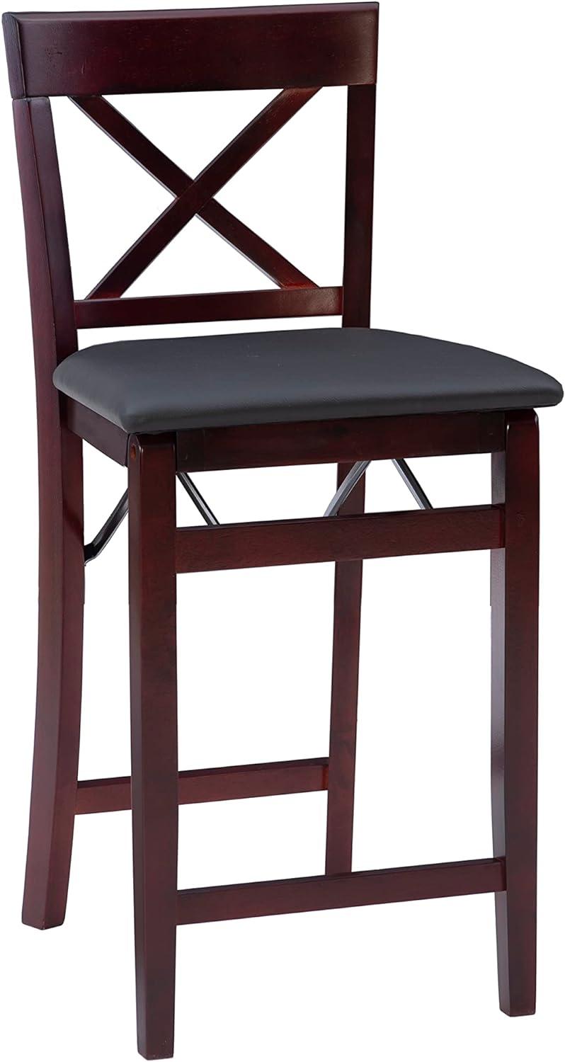 Triena X Back Faux Leather Folding Counter Height Barstool Espresso - Linon: Padded Seat, 24" High