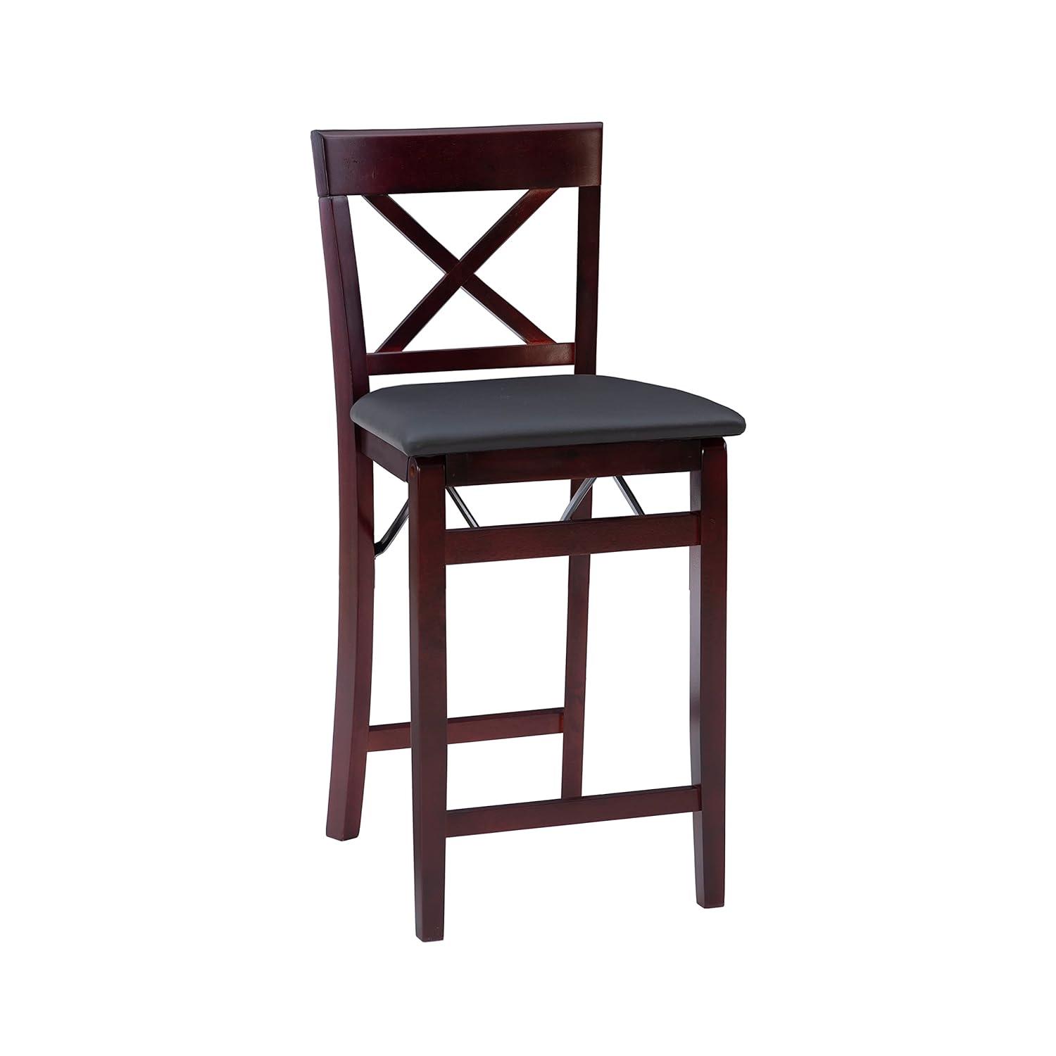 Triena X Back Faux Leather Folding Counter Height Barstool Espresso - Linon: Padded Seat, 24" High