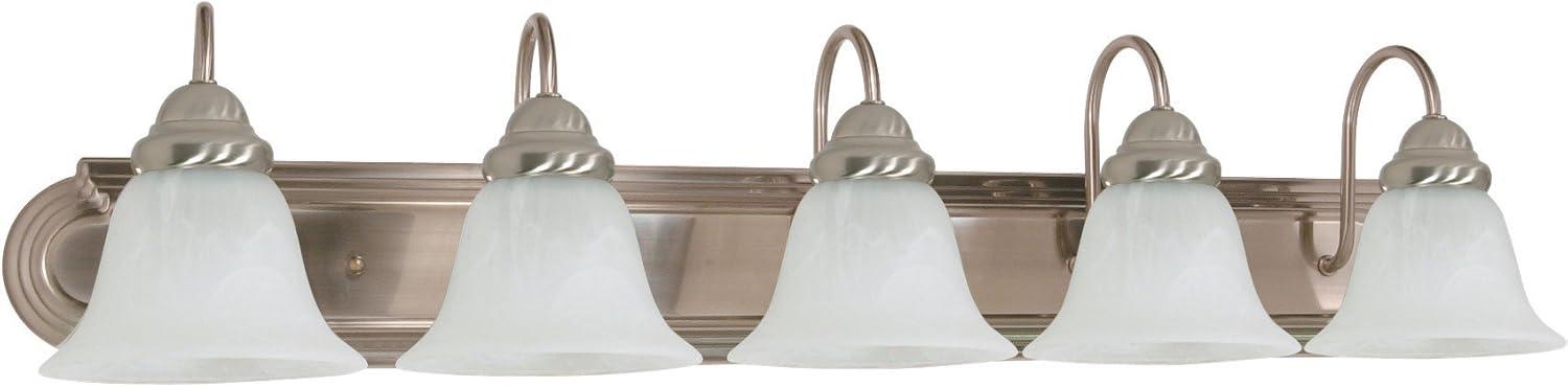 Bronze 36'' Five-Light Vanity Fixture with Alabaster Glass Shades