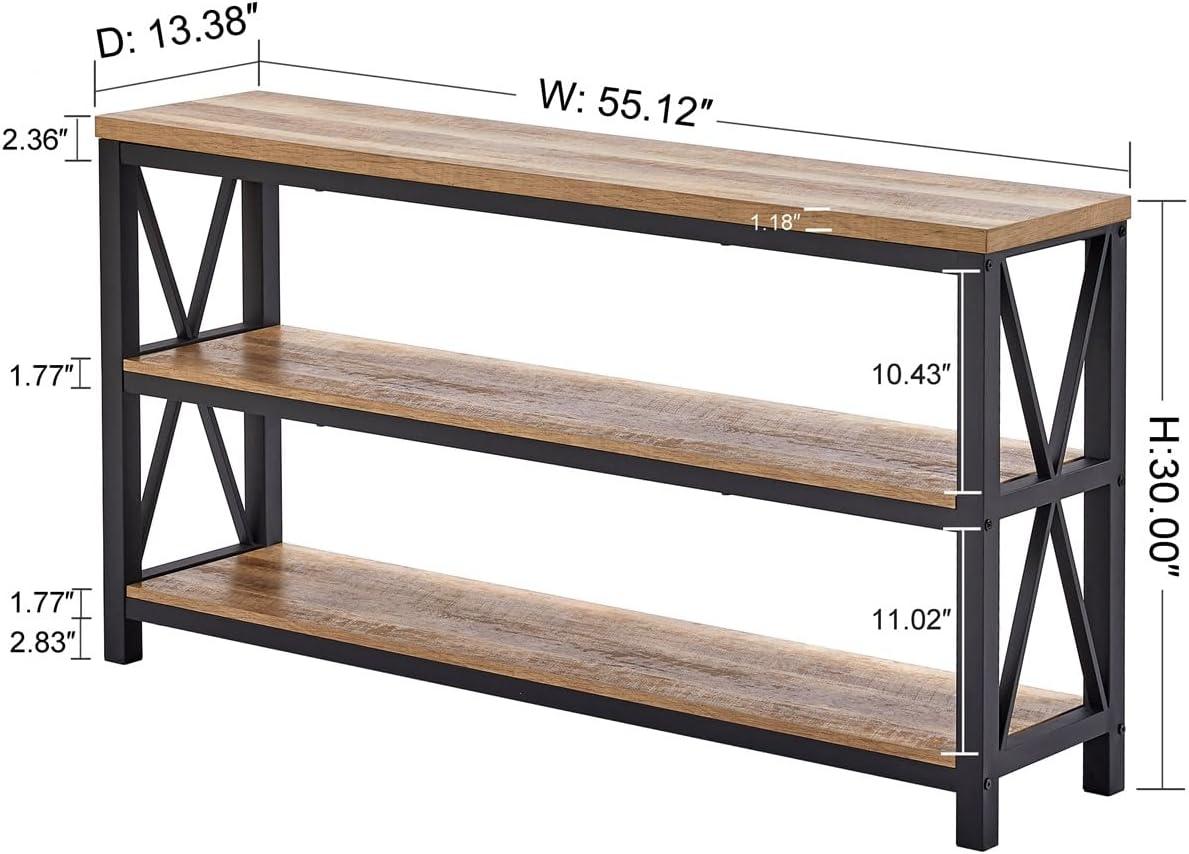 Industrial Rustic Oak Wood and Metal Console Table with Storage