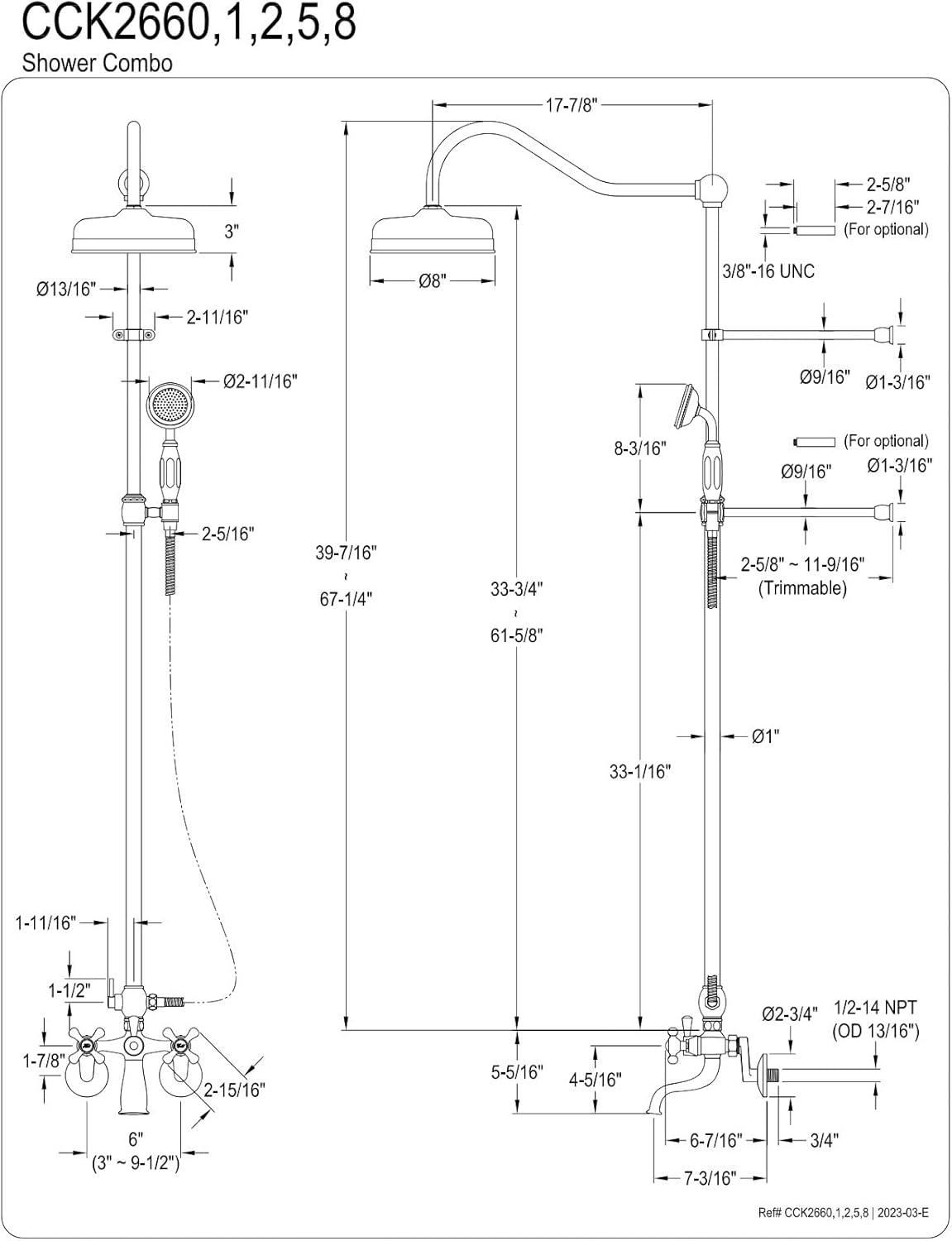 Polished Chrome Adjustable Height Rain Shower Combo with Handheld