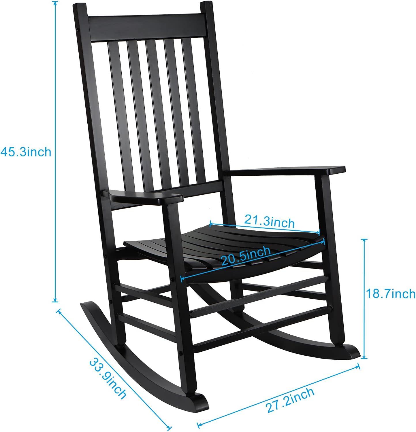 Black Solid Wood Porch Rocking Chair with Armrests