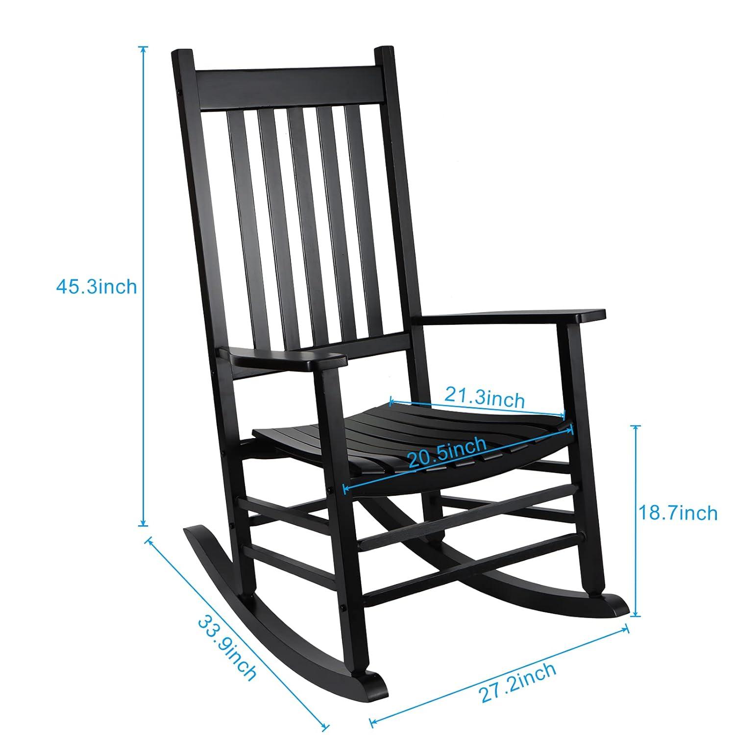 Comfortable Black Wooden Rocking Chair with Wavy Backboard - 68.5*86*115CM for Relaxation in Living Room or Patio