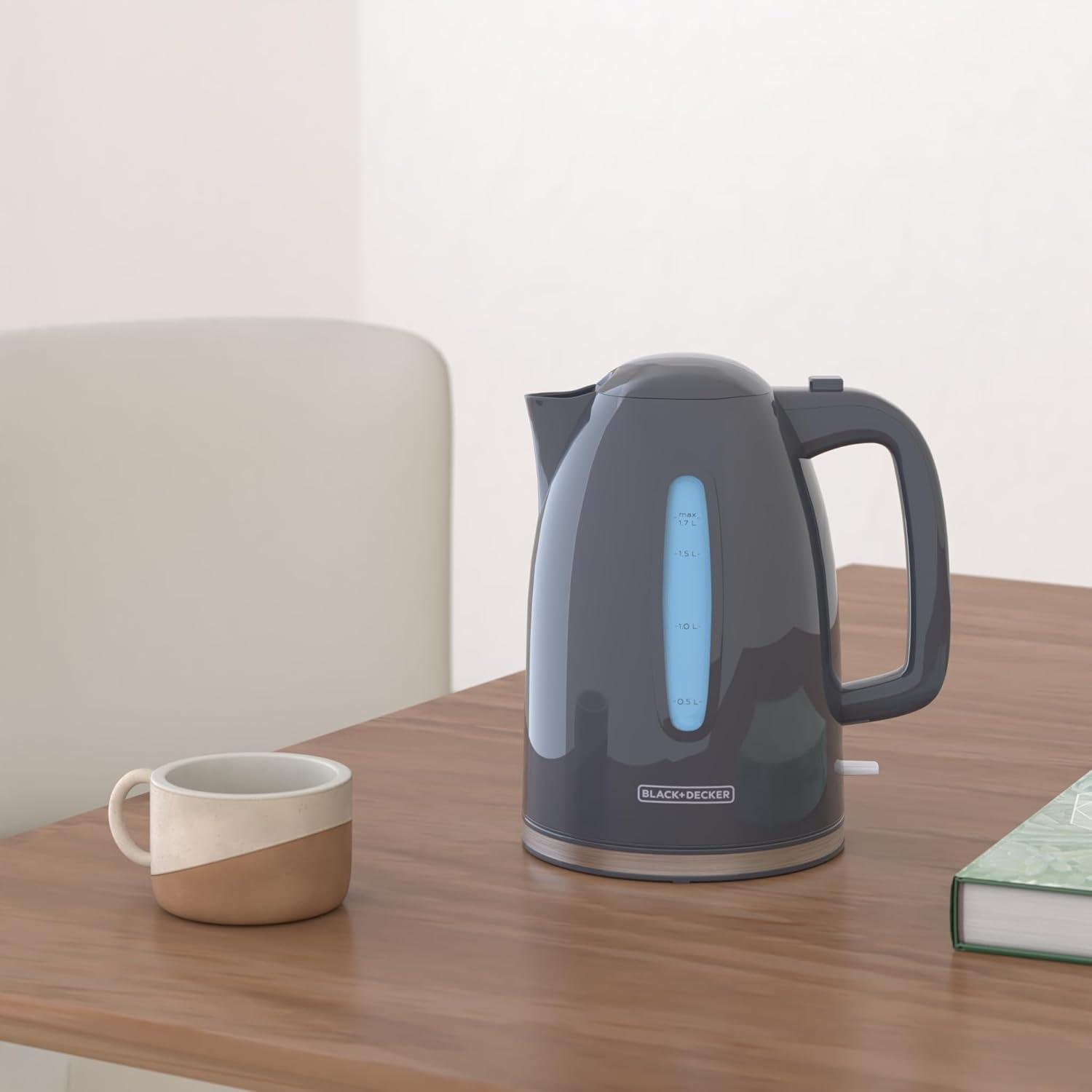 BLACK+DECKER 1.7L Cordless Electric Kettle, KE1555GY, Water Window, Rapid Boil, Auto Shutoff, Grey