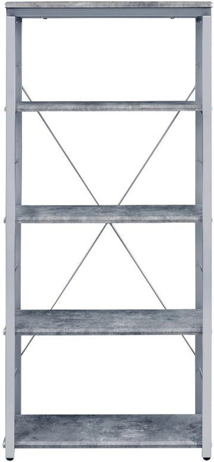 Gray Wood and Metal Industrial 4-Shelf Bookcase