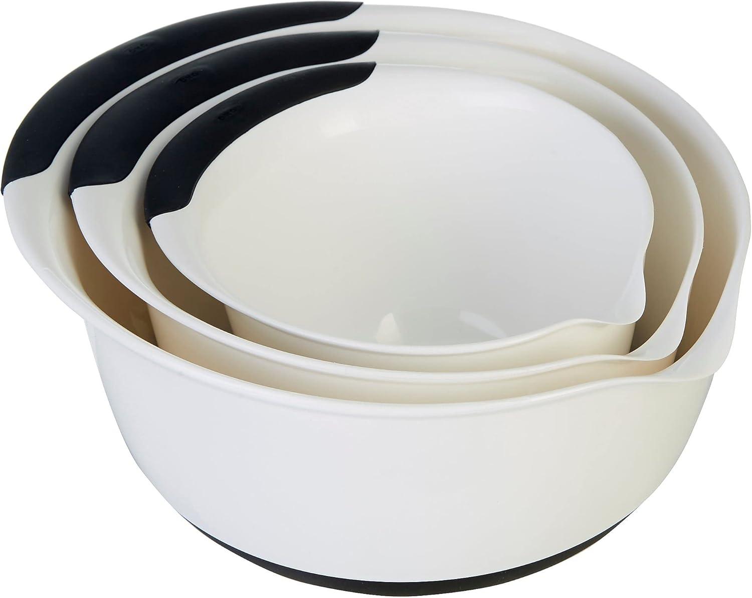 White and Black Plastic 3-Piece Mixing Bowl Set