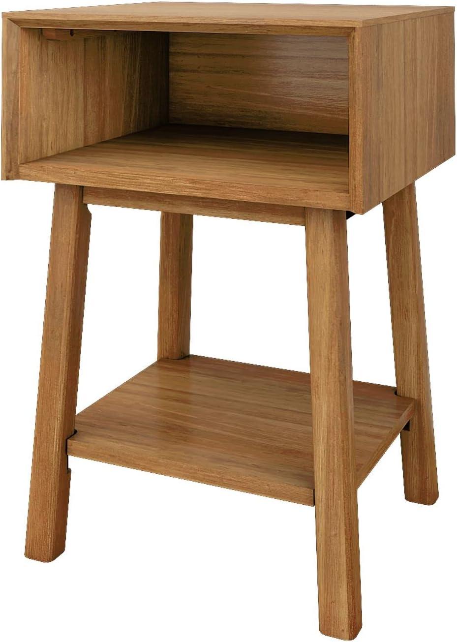 Plank+Beam Nightstand with Cubby Shelf, Wooden Bedside Table, Side Table for Bedroom