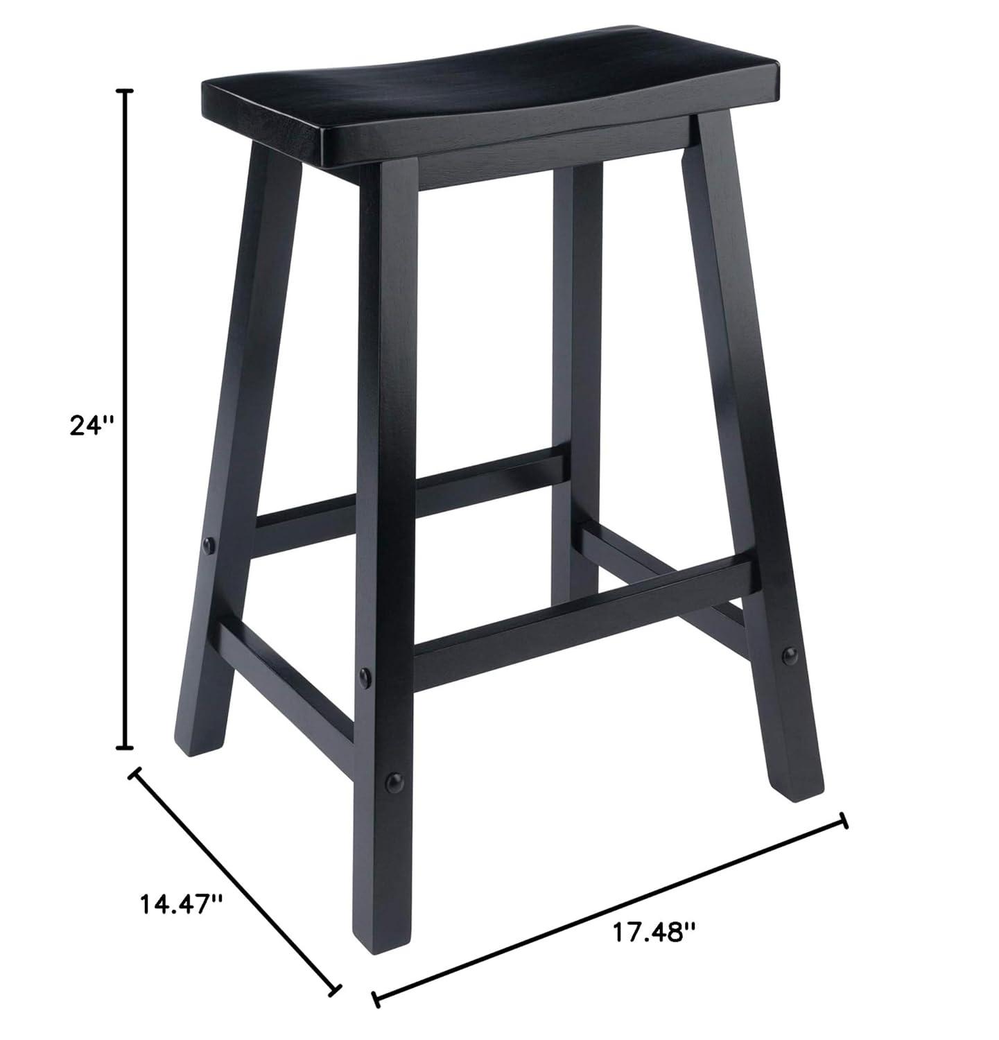 24" Satori Saddle Seat Counter Height Barstool Black - Winsome: Solid Hardwood, Backless Design