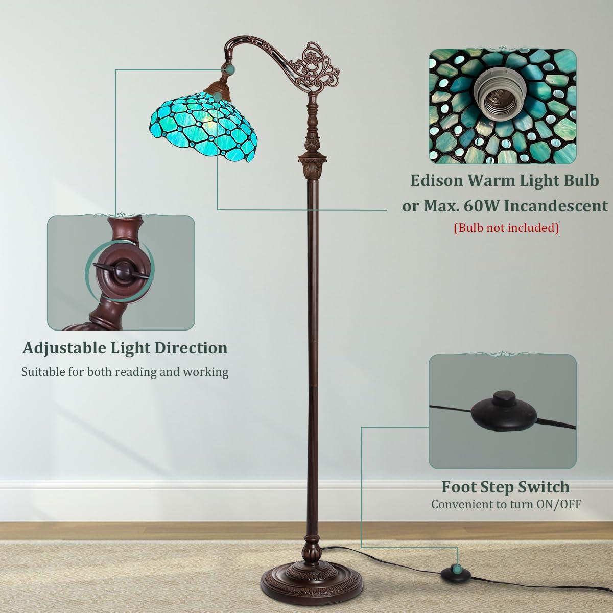 Bloomsbury Market 62" Tiffany-Style Seagrass Blue Beaded Stained Glass Floor Lamp - Adjustable Reading Light