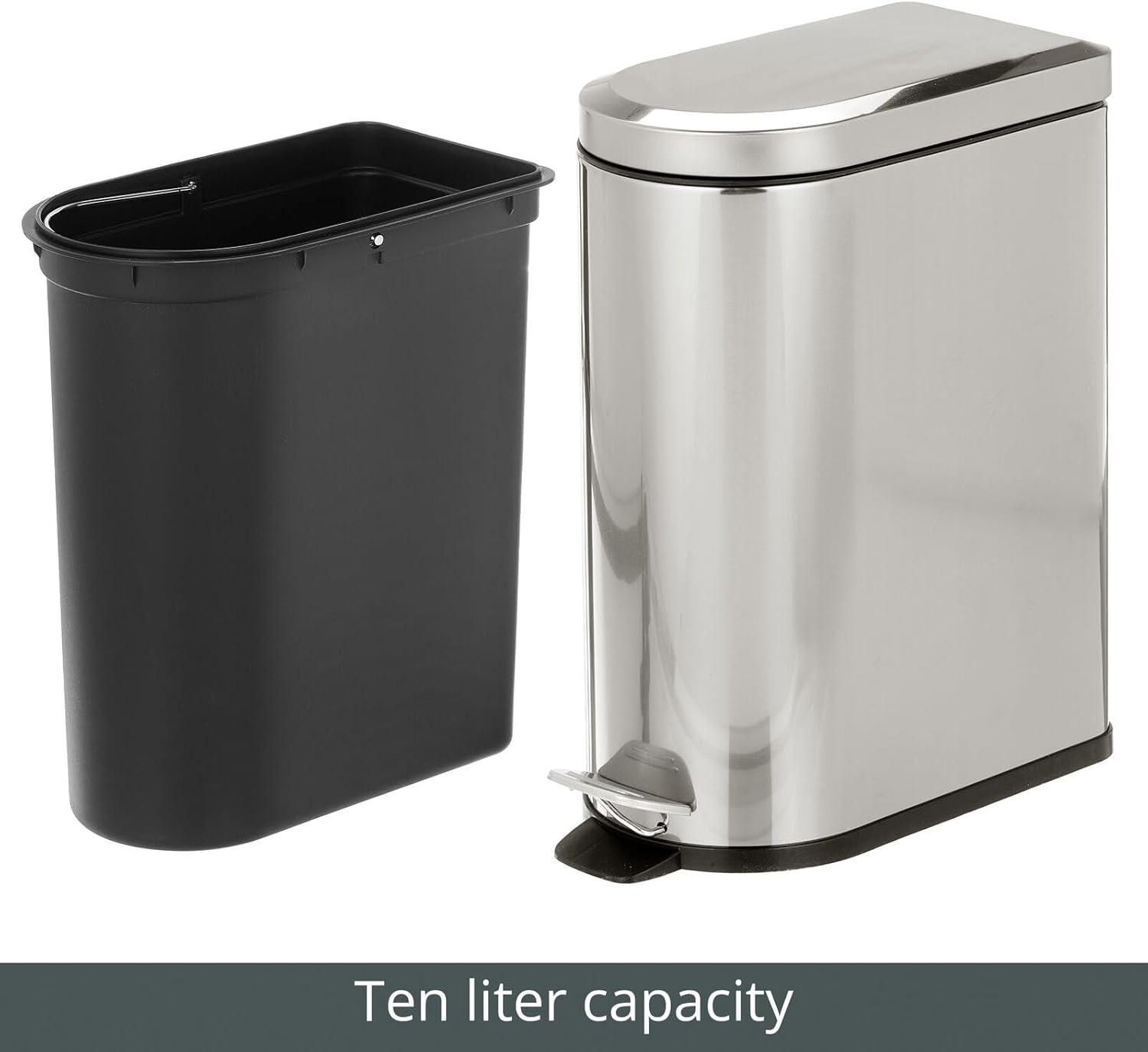 Brushed Chrome 2.6 Gallon Steel Bathroom Step Trash Can