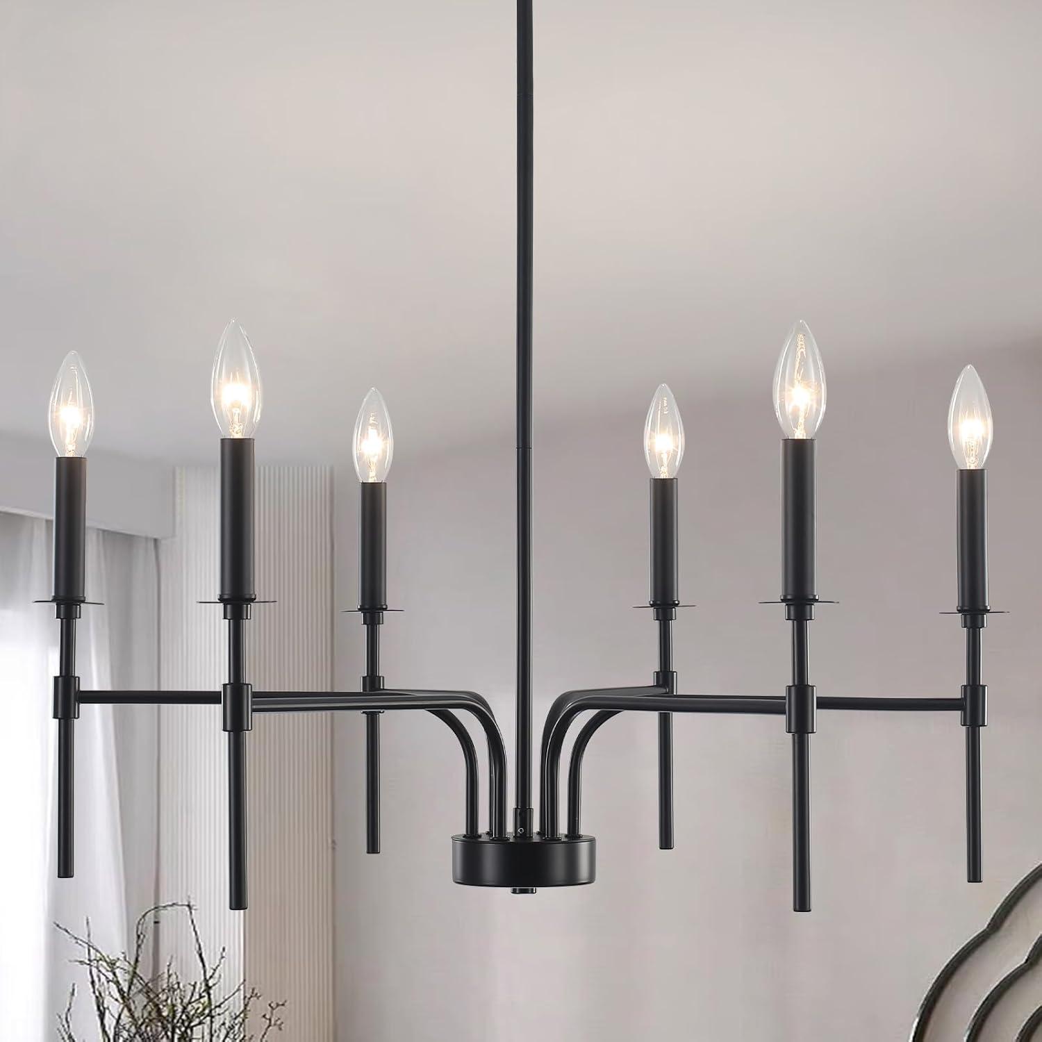 Black Metal 6-Light Candle Style Chandelier