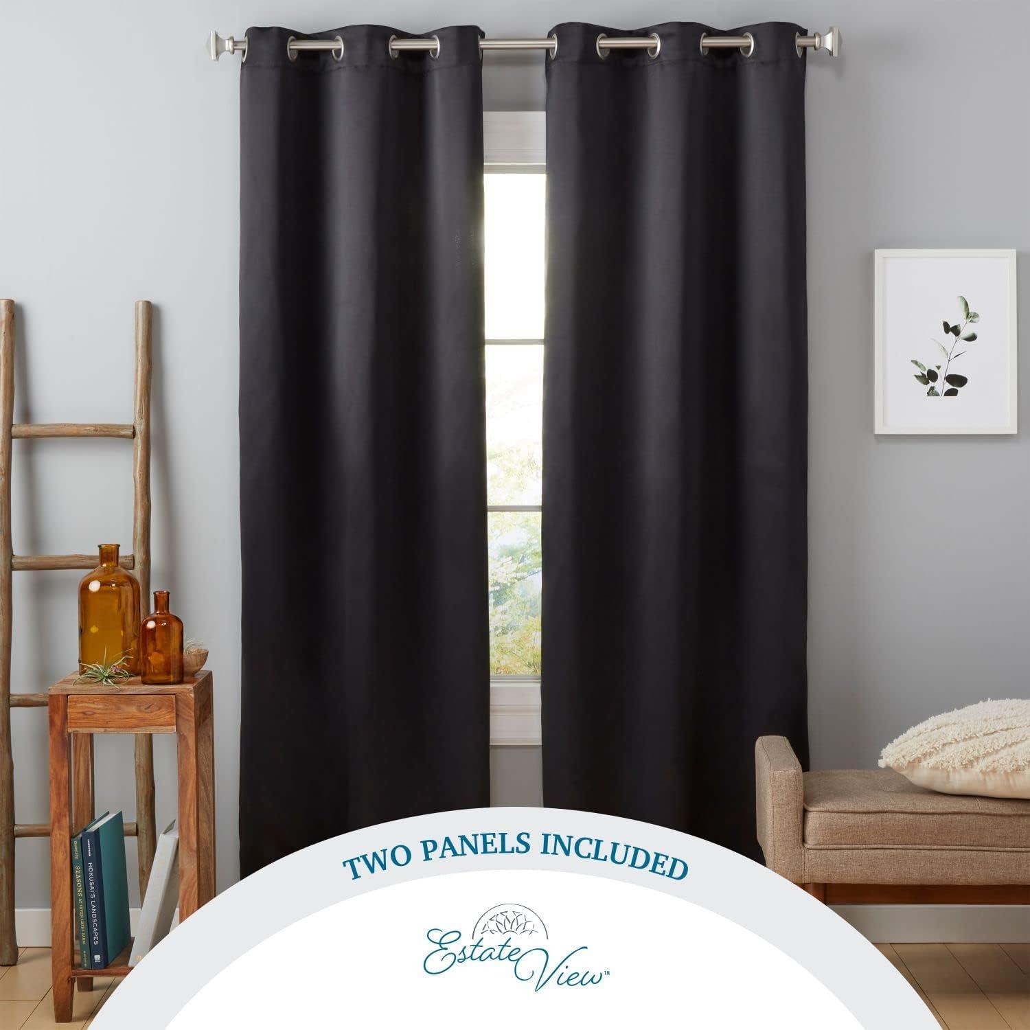 Estate View™ Seville Solid Room Darkening Grommet Top Curtain Panel Pair, 38"x96", Black