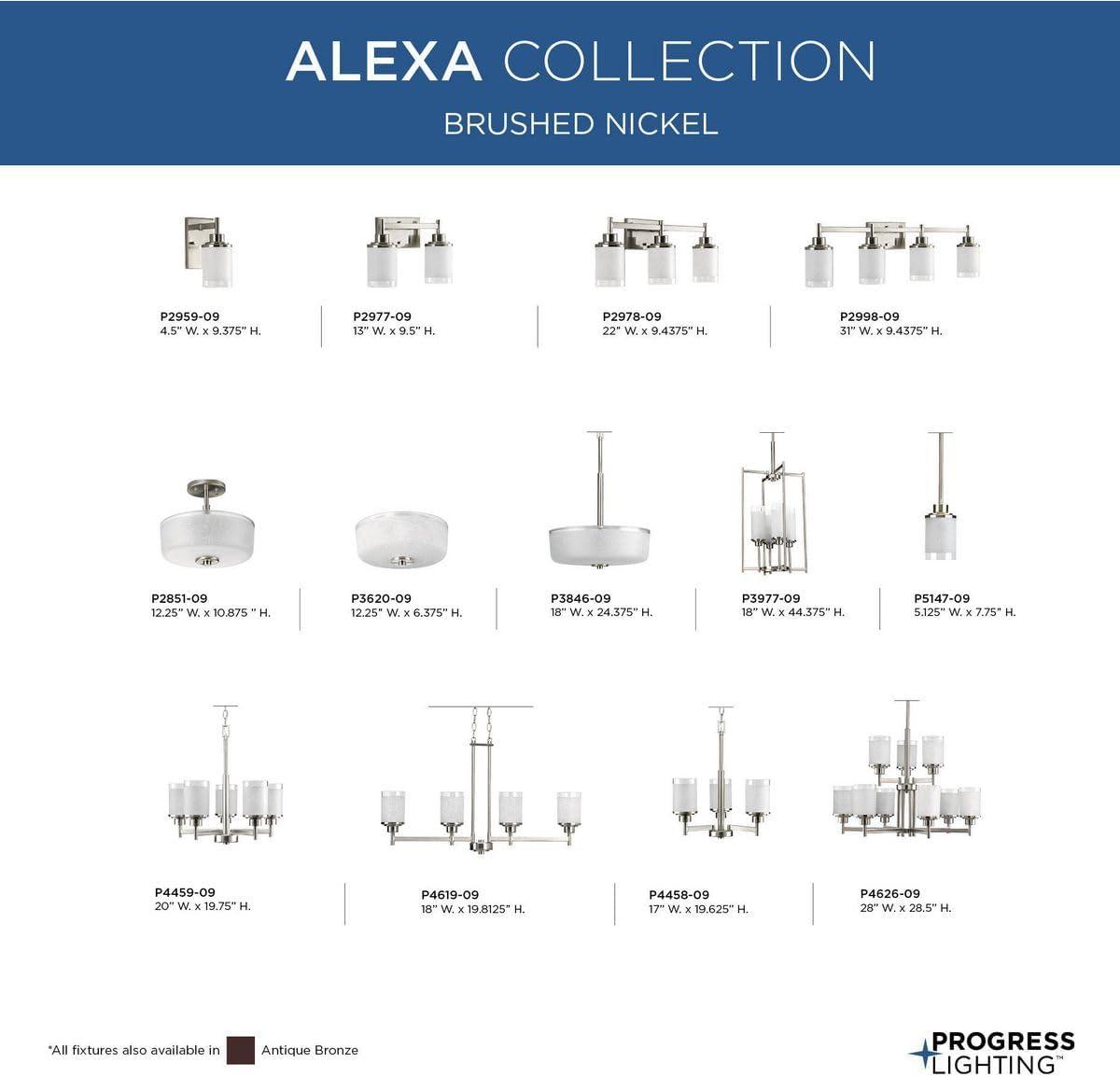 Progress Lighting Alexa 9-Light 2-Tier Chandelier, Brushed Nickel, Textured White Linen Glass