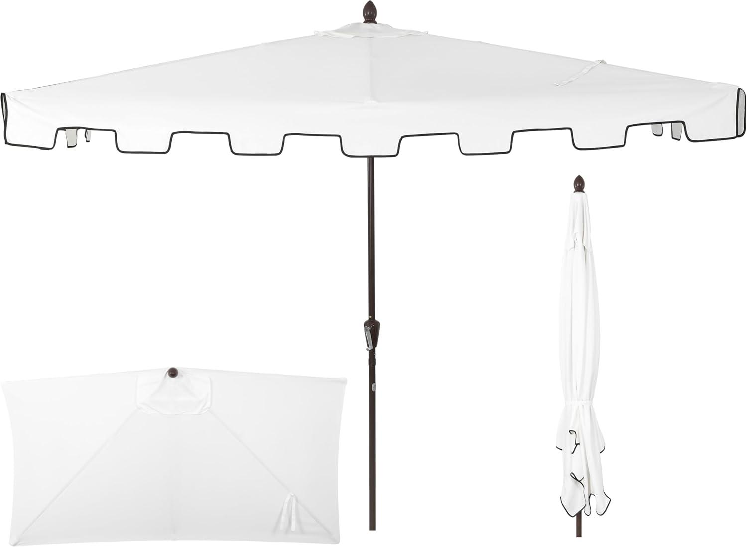JONATHAN Y Sidney 9 ft. Classic MidCentury Rectangular Half Market Patio Umbrella with Crank, Wind Vent and UV Protection in White/Black