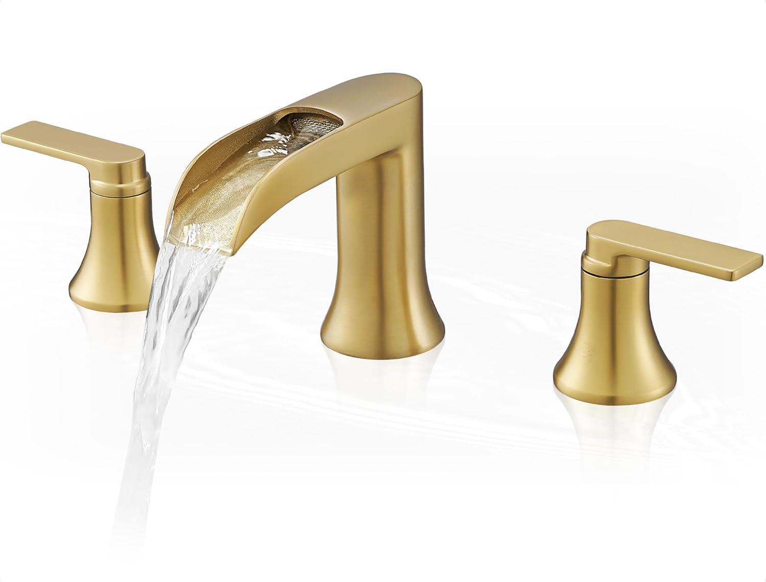 Brushed Gold Brass Double Handle Waterfall Bathroom Faucet