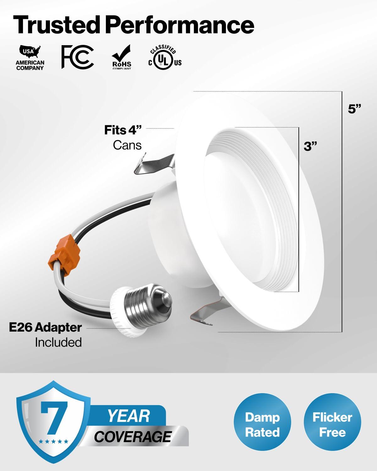 White 4" Dimmable LED Baffle Recessed Light, 10-Pack