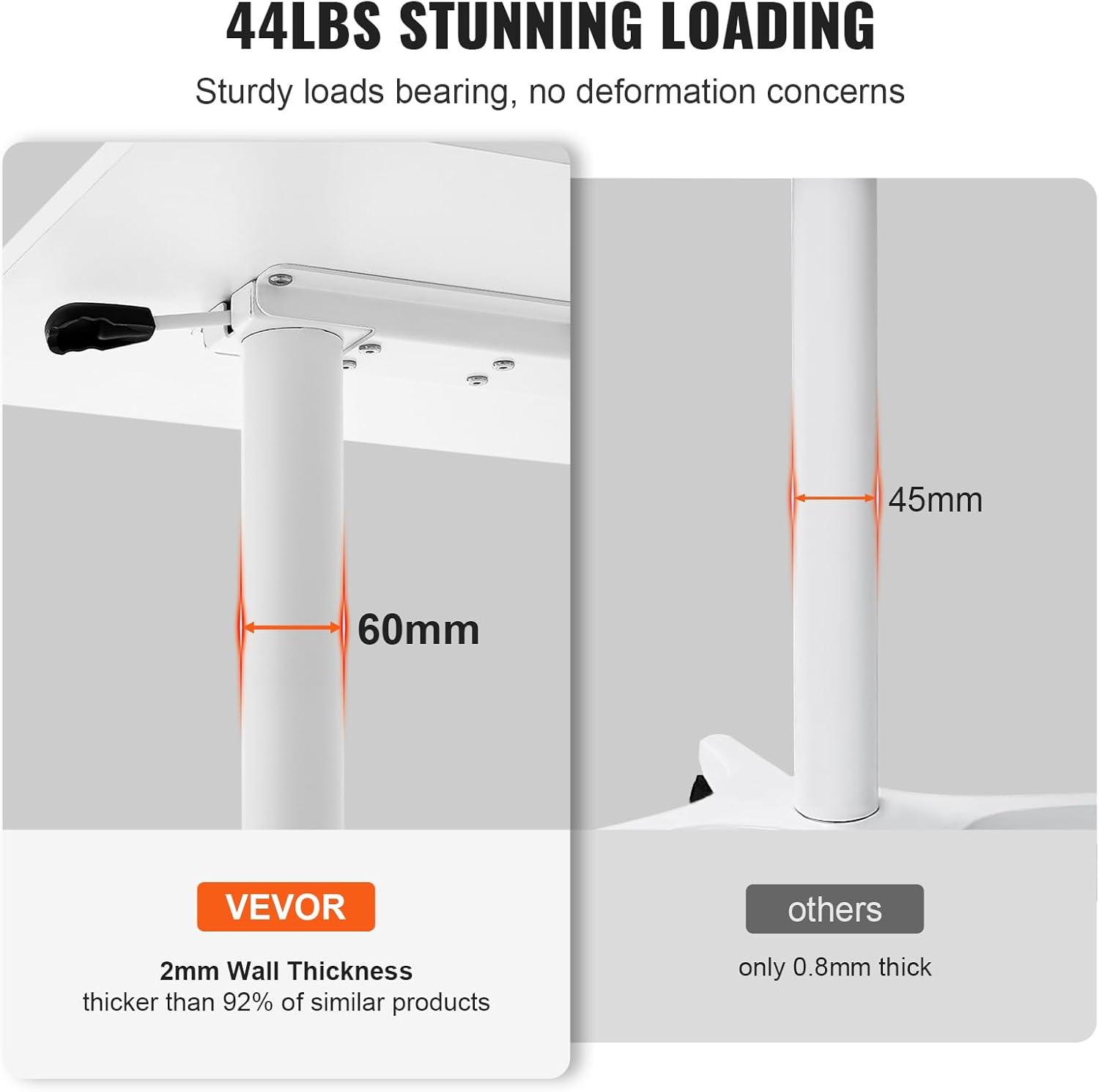 Mobile Standing Desk, 28.5"-44.2" Gas-Spring Height Adjustable Sit-Stand Desk, 360° Swivel Wheels (2 Lockable) Portable Rolling Laptop Table Computer Cart for Home Office School, 44LBS Loading