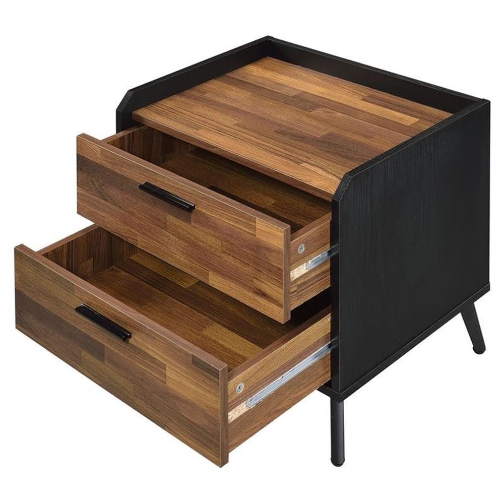 20" Jiranty Accent Table Walnut/Black Finish - Acme Furniture: Industrial Design, 2 Drawers, Metal Legs