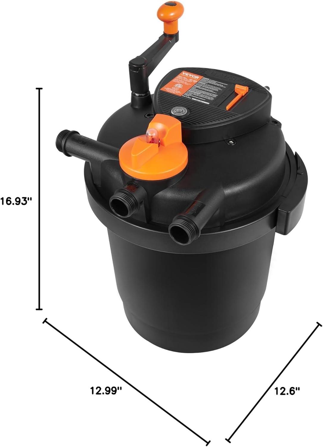 KFFKFF Biological Pressure Pond Filter, Suitable for 3200 Gallons, Equipped with 13W UV-C Lamp, 2630 GPH, Pressurized Pond Filtration System Equipment for Fountain Pool